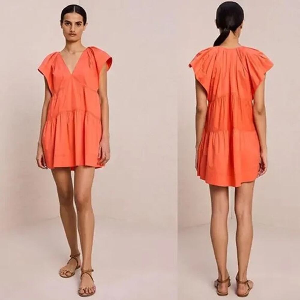 NWT A.L.C. Haley Cotton V-Neck Spiced Coral Orange Sleeveless Mini Dress Size: 4